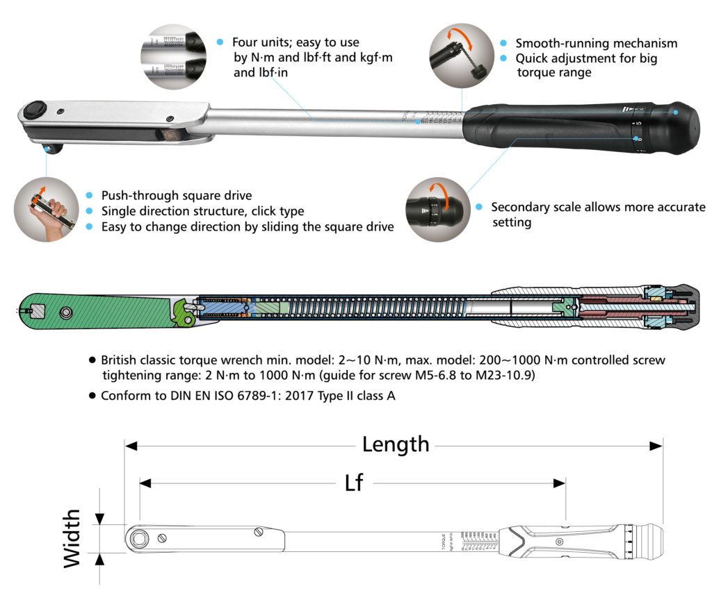 1/2″ British Classic Torque Wrench 50-225 N·m – William Tools